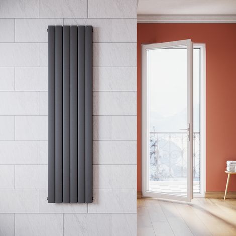 Sonni – Radiateur vertical à eau chaude en acier 1800x465mm – Double panneau – Puissance 1240W – Design plat anthracite pour montage mural