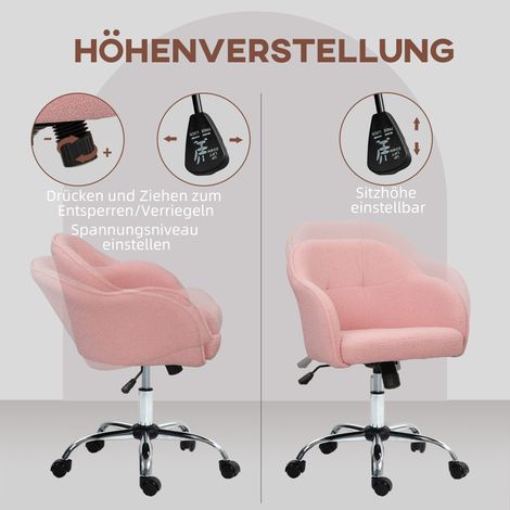Fauteuil de travail inclinable en velours doux, dimensions 56x61x86 cm, couleur rose (1/4)