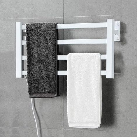Sèche-Serviettes Mural 220 V, Radiateur Sèche-Serviettes Électrique, Porte-Serviettes Chauffant, Étendoir De Salle De Bain avec 4 Barres De Tube Carrées (1/5)