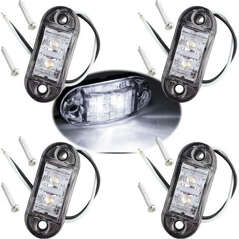 Lot de 4 feux de position latéraux ovales à LED blancs 12V/24V, feux arrière avant, indicateurs de position universels pour camions, remorques, fourgonnettes, caravanes, voitures, bus et bateaux (1/5)