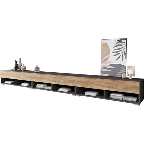 Mueble TV Sarasota 144, Madera gris + Castaña, Número de puertas: 3, Número de cajones: 0, 300x30x33cm, LED