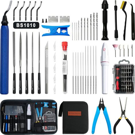 Kit d'outils 85 pièces pour imprimante 3D avec sacoche - stylo polisseur, coupe-tuyau PTFE, ébavureur, perceuse à main, spatule, limes, pinces - compatible 3, Kobra (1/5)