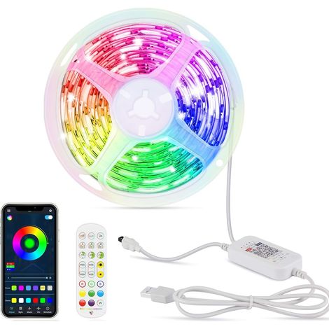 Bande LED RGB 5050 de 5 m, contrôlée par télécommande - Parfaite