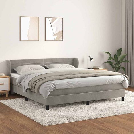 Cama box spring con colchón terciopelo gris claro 160x200 cm (1/5)