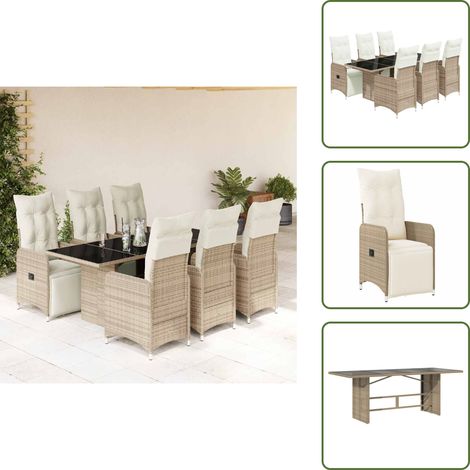 Ratán sintético - vidaXL Set de mesa y sillas jardín 7 pzas con cojines ratán PE marrón - Muebles de exterior