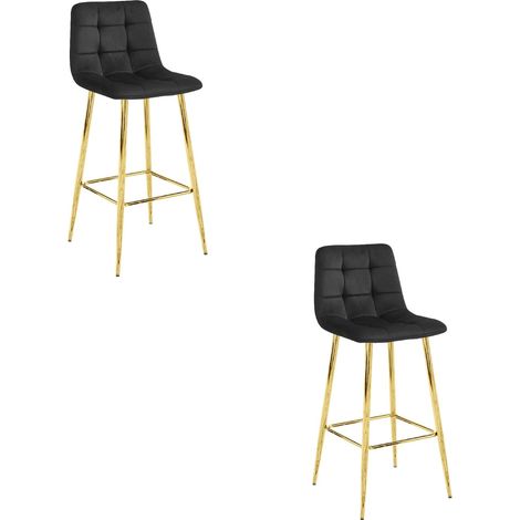 Set di 2 sgabelli da bar Arceto in velluto nero e oro (1/4)