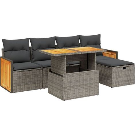 Ensemble de Meubles de Jardin en Rotin 6 Pièces avec Coussins Gris (1/5)
