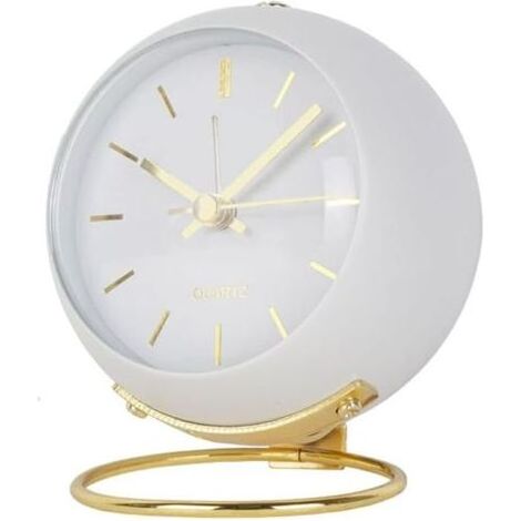 Réveil Analogique avec Lumières, Petit Réveil Rétro Silencieux Réveil Chevet Étudiant Pointeur Lumineux Horloge (Blanc) (1/5)
