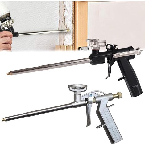 [NUNCA USADO]Pistola de espuma de poliuretano profesional (2 unidades), apta para calafatear, rellenar, sellar, pulverizar y expandir aislantes (aluminio dorado y negro). (1/5)