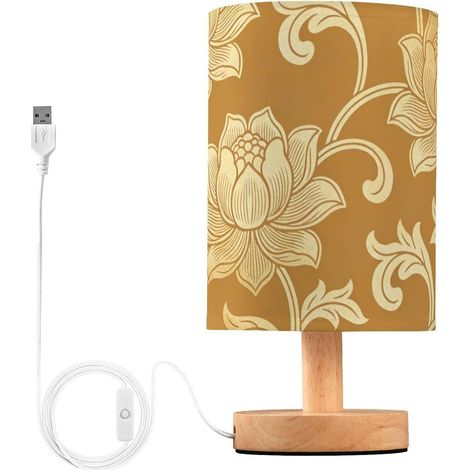 Yuiboo Lampe de table chevet en toile jute dorée florale damassée (1/5)