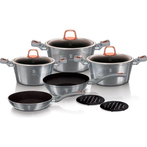 Berlinger Haus Moonlight Batería Cocina Inducción 10 Piezas, Antiadherente Mármol sin PFOA, Aluminio, Cazuelas Sartenes Gris (1/5)