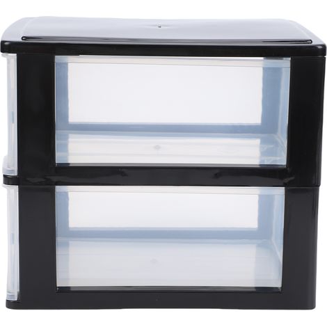 Organizzatore da scrivania in plastica con 2 cassetti trasparenti impilabili, struttura nera, dimensioni medie, contenitore (1/5)