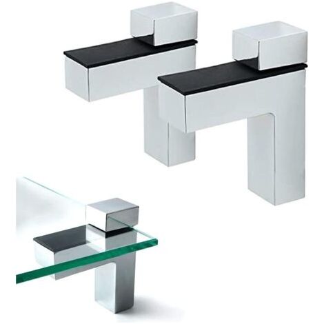 BUNTHAUS Lot de 2 supports d'étagère réglables en bois/verre, alliage de zinc poli chromé pour étagère de 3 à 30 mm d'épaisseur (1/5)