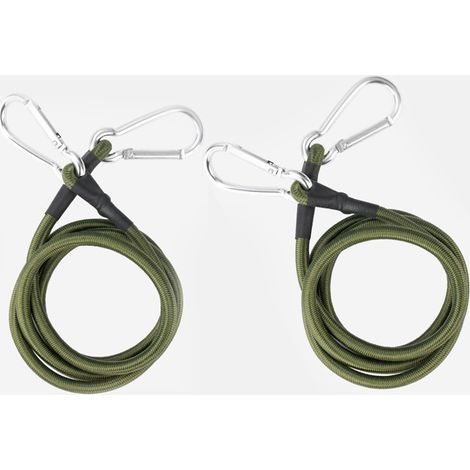Corda elastica con gancio a clip, moschettone, connettore per corda da fiume, accessori, corda di montaggio verde militare da 3/8" di diametro, gancio argentato (verde militare, 48", confezione da 2) (1/5)
