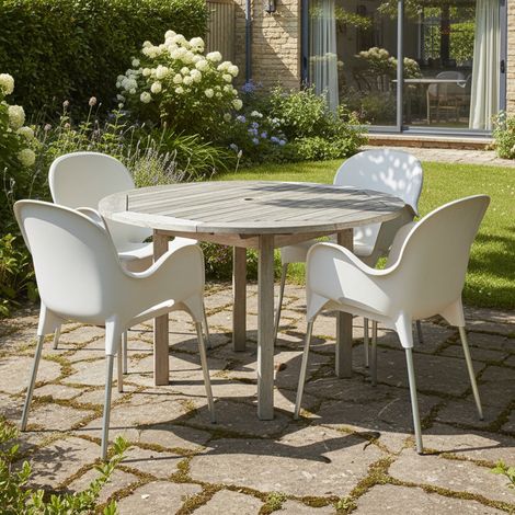 Silla de Exterior Raimund, 4 Sillas Apilables, Made in Italy, Con Reposabrazos, Beige (1/4)
