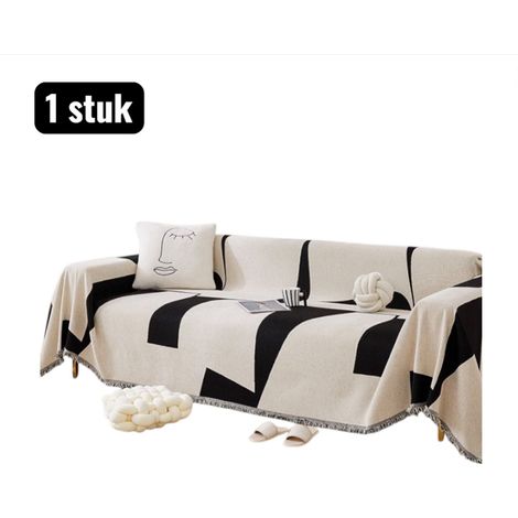 housse de canapé 180 x 230 cm Housse de canapé en chenille à motif géométrique Housse de canapé moderne antidérapante design simple pour toutes les saisons Noir (1/5)
