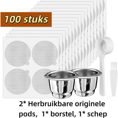 Wiederverwendbare Espressokapseln nachfüllbare Kaffeepads aus Edelstahl geeignet für die Nespresso OriginalLine Kaffeemaschine 2 Pads 100 Deckel (1/5)