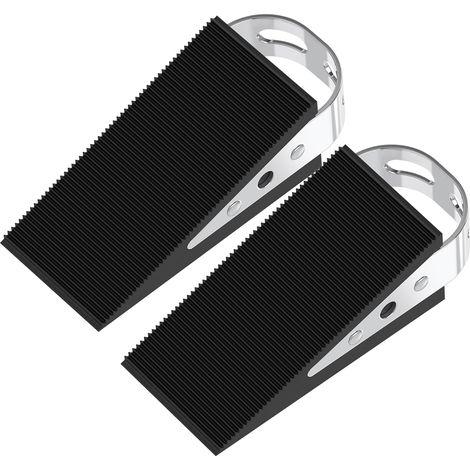 Sollbry 2 topes de goma para puerta, protectores de puerta móviles, cuñas de goma antideslizantes negras con soportes de acero inoxidable, cuñas antiarañazos. (1/5)