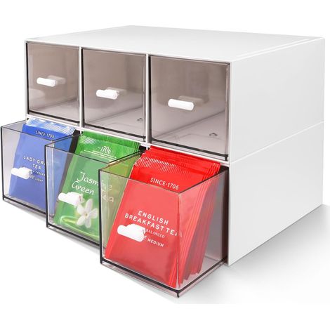 2 boîtes de rangement pour sachets de thé avec tiroirs, boîtes de rangement en plastique pour sachets de thé, adaptées aux sachets de thé, de café, etc., boîtes de rangement en plastique pour sachets (1/5)