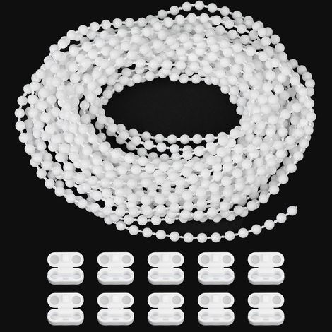 6 Mètres de Chaîne de Store,Cordon pour Store à Enrouleur Vénitien Vertical avec 10 Pièces de Connecteur de Chaîne,Connecteurs de Chaîne en Plastique,pour Remplacement de Store Enrouleur - Blanc (1/5)