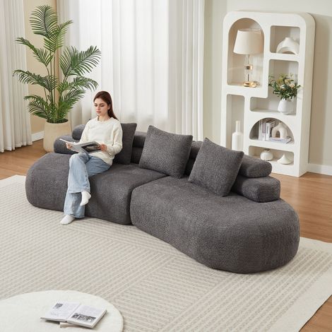 Canapé modulable en chenille design cashew courbé, sofa 3 pièces sans bords durs, anthracite (1/5)