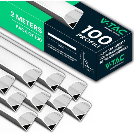 V-TAC 100 Profili Angolari da 2 METRI per Strisce Led - (200 Metri Totali) - Profili per Strisce LED in Alluminio con Copertura Opaca - Colore Argento - Angoli 21,3 x 15,8mm (1/5)