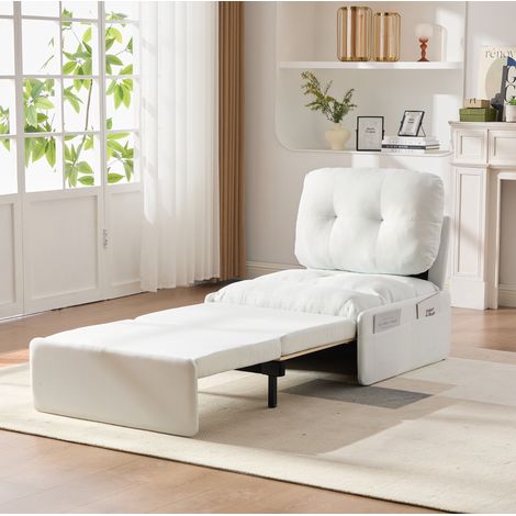 Poltrona convertibile 2 in 1 con letto estraibile 81,5 x 195 cm in lino bianco, 1 posto REDOM (1/5)