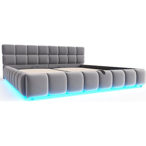 Letto imbottito 180 x 200 cm in velluto grigio con LED e contenitore idraulico (1/5)