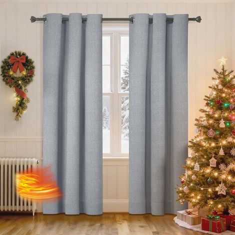 2 Pièces Rideau Occultant, Effet Lin, Isolant Thermique, Anti Bruit, 117x137 Cm, Pour Chambre Et Salon (1/5)