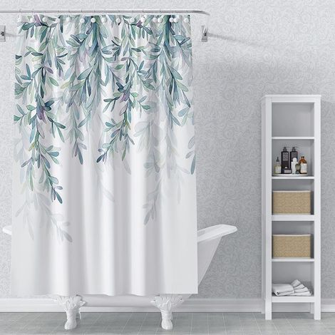 150x180cm Feuille Rideau De Douche Plante Aquarelle La Nature Eucalyptus Feuilles Vertes Rideau De Douche pour Salle De Bain Tissu Polyester Imperméable Ensemble avec Crochets (1/5)
