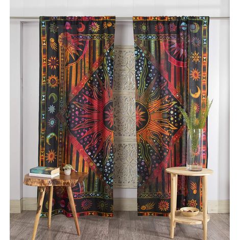 CCYKXAPopular Handicrafts Rideaux de fenêtre bohèmes à Motif Mandala et Soleil brûlant – Style Indien Motif Soleil brûlant et Lune – pour Chambre à Coucher (1/5)
