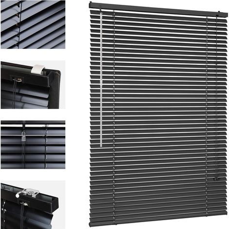 Klemmfix Store vénitien pour fenêtre Suspendue - Lamelles en Aluminium 25 mm - avec perçage - Matériel de Montage Inclus - Store vénitien en Aluminium sans perçage - 60 x 160 cm - Noir (1/5)