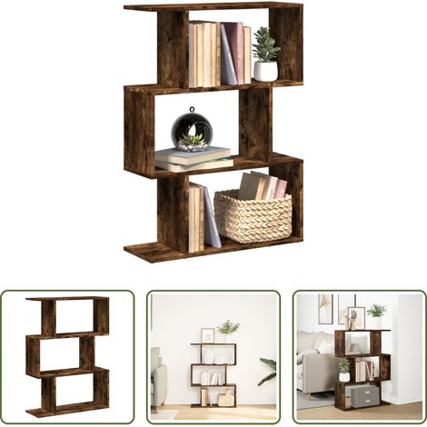 Bücherregal -  Raumteiler-Bücherregal 3 Fächer Räuchereiche 70x24x97 cm (1/5)