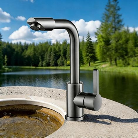 JSSEVN - 360° Swivel Frost-Proof Garden Tap, Brass Patio Faucet, Cold Water Only, Single Handle, Single Hole, Grey Spray Gun