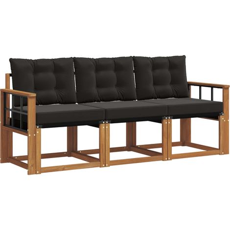 Outdoor Sofa Set with Cushion 3 pcs Natural and Black vidaXL
