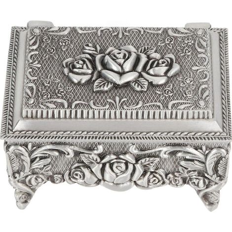 Boîte à bijoux vintage élégante en alliage de zinc sculpté, doublure en velours doux inaltérable, boîte de rangement pour petits objets. (1/4)