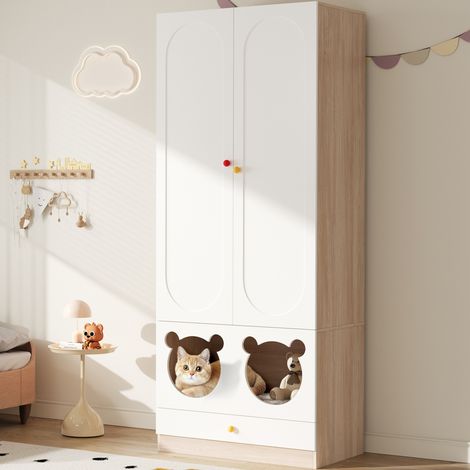 Armoire enfant-avec tringle-Zone Repos Chat -blanc-80 × 50 × 200 cm