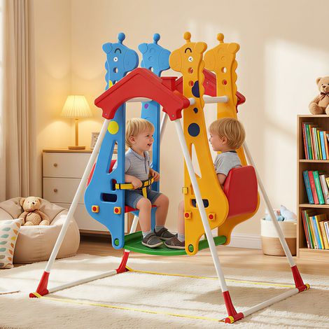 Balançoire pour enfants multicolore portique balançoire enfants 3-5 ans avec double siège face à face 114x94x134.5cm aménagement intérieur