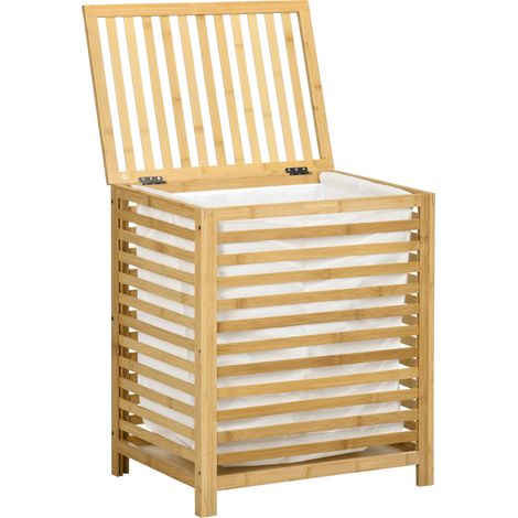 Panier à linge bambou sac amovible résistant eau naturel beige 60L