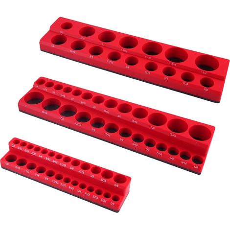 Plaques de rangement magnétiques pour douilles (3 pièces : 1/2 po, 1/4 po et 3/8 po), capacité de rangement de 68 pièces (1/5)