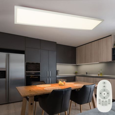 Plafonnier dimmable avec panneau de commande à distance plafonnier LED en saillie plafonnier, blanc opale, 40W 2500lm blanc chaud-blanc froid, LxPxH 80x20x5 cm