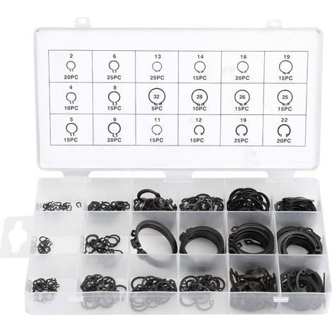 300Pcs E-Clip Snap Ring Shop Assortiment Noir Circlip Kit externe anneau de retenue Assortiment 2mm à 32mm (1/4)