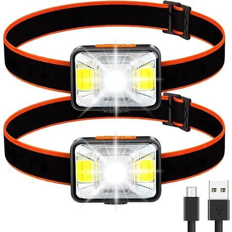 Lampe frontale puissante [Lot de 2], lampe frontale LED rechargeable par USB, 2000 lumens, 5 modes d'éclairage, lumière blanche et rouge, étanchéité IPX5 pour la pêche, le camping, la lecture, l (1/5)