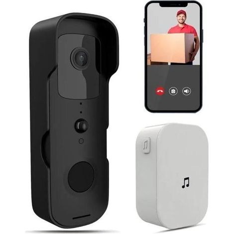 Sonnette sans Fil WiFi Exterieur 1080P IP65 étanche avec Camera 155° Grand Angle avec Vision Nocturne détection de Mouvement (1/3)