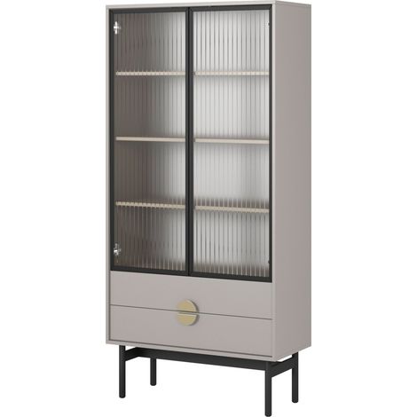 Selsey Stoon II - Vitrine mit 3 Regalböden und 2 Schubladen, Taupe, 175 cm (1/5)