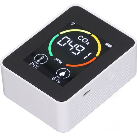 Détecteur de CO2 portable à piles, thermomètre et hygromètre, moniteur de qualité de l'air, capteur infrarouge intelligent WiFi blanc (1/5)