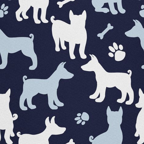 Tissu d'ameublement extérieur Oxford - motif silhouette de chien sur fond bleu marine I DX637 (1/5)