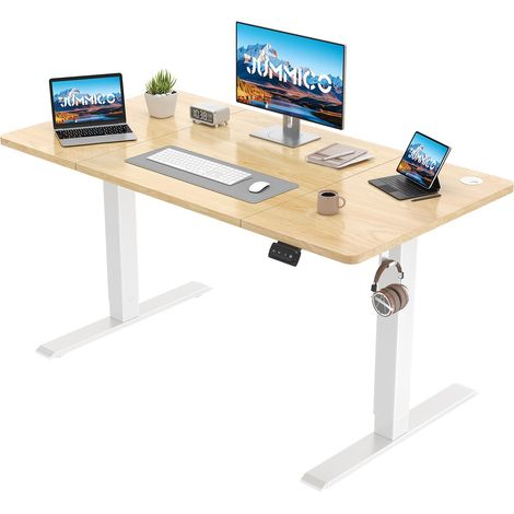 Réglable en Hauteur Bureau Assis Debout Électrique Beige (1/5)