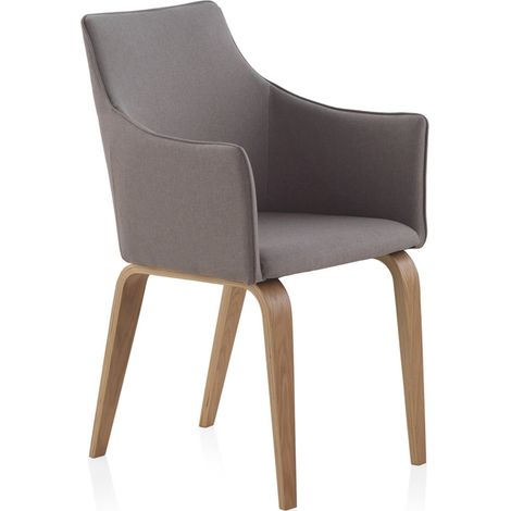 Fauteuil gris confort assise rembourrée pieds bois naturel - gris clair tissu et bois naturel (1/5)