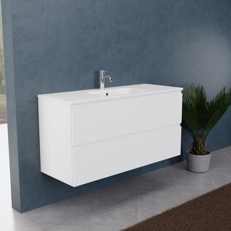 Inda - Meuble de salle de bain L.120 avec vasque mate / Blanc mat (1/5)
